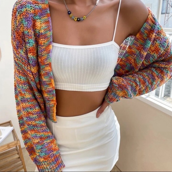 NWOT Shein Rainbow Cropped Cardigan - Picture 2 of 5